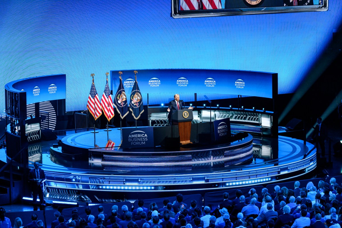 President Donald Trump delivers remarks at the America Business Forum Miami at the Kaseya Center in Miami, Florida, Wednesday, November 5, 2025. (Official White House Photo by Molly Riley)