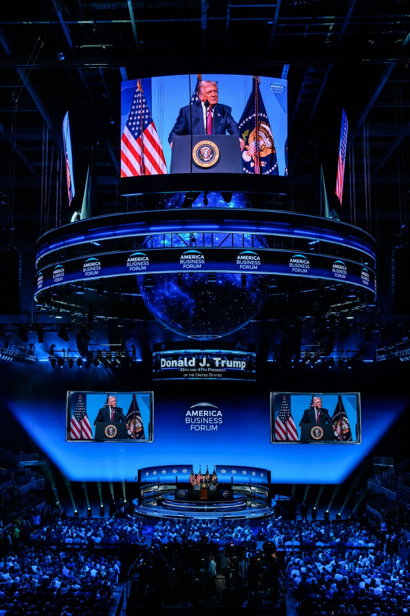 President Donald Trump delivers remarks at the America Business Forum Miami at the Kaseya Center in Miami, Florida, Wednesday, November 5, 2025. (Official White House Photo by Molly Riley)