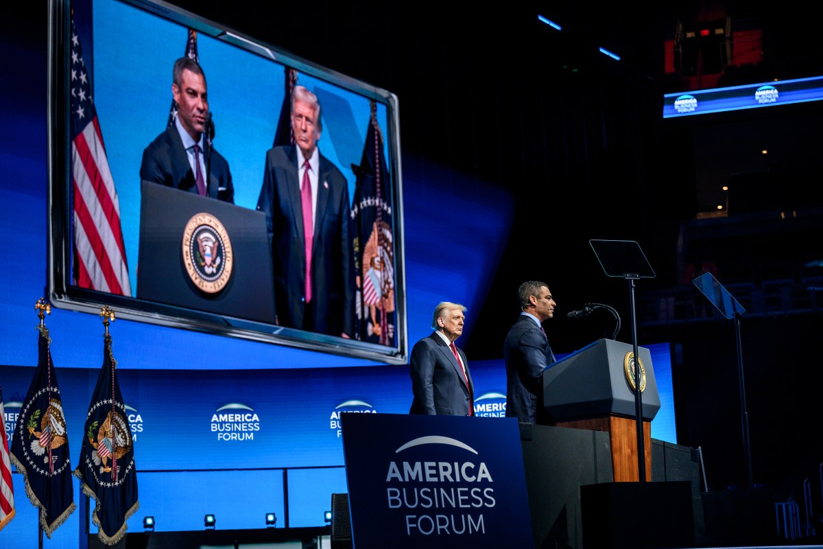 President Donald Trump is presented the Key to the City of Miami by Mayor Francis Suarez at the America Business Forum Miami at the Kaseya Center in Miami, Florida, Wednesday, November 5, 2025. (Official White House Photo by Molly Riley)