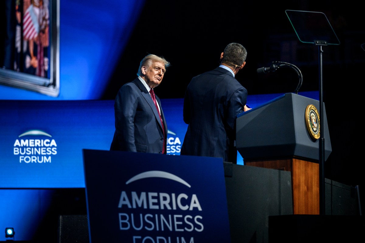 President Donald Trump is presented the Key to the City of Miami by Mayor Francis Suarez at the America Business Forum Miami at the Kaseya Center in Miami, Florida, Wednesday, November 5, 2025. (Official White House Photo by Molly Riley)