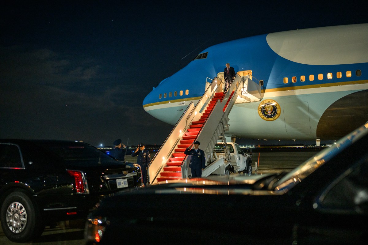 President Donald Trump disembarks from Air Force One at Joint Base Andrews, Maryland, after a trip to Miami, Florida, Wednesday, November 5, 2025. (Official White House Photo by Molly Riley)