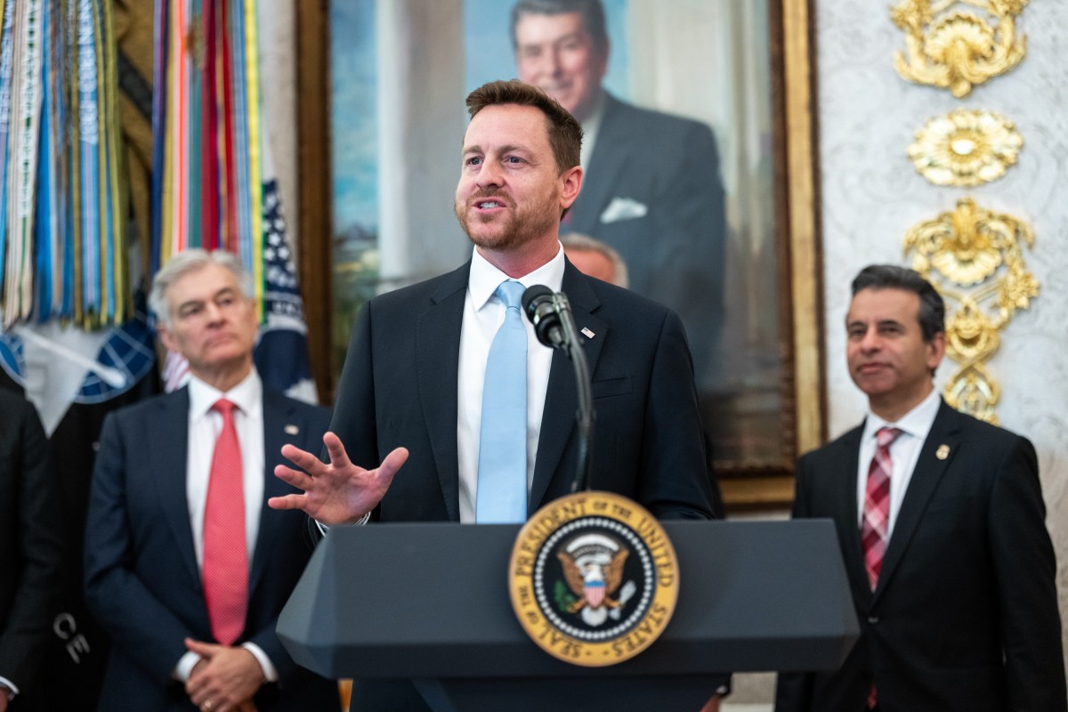 Deputy Administrator of CMMS Chris Klomp delivers remarks after President Donald Trump’s announcement on lowering drug prices in the Oval Office, Thursday, November 6, 2025. (Official White House Photo by Abe McNatt)