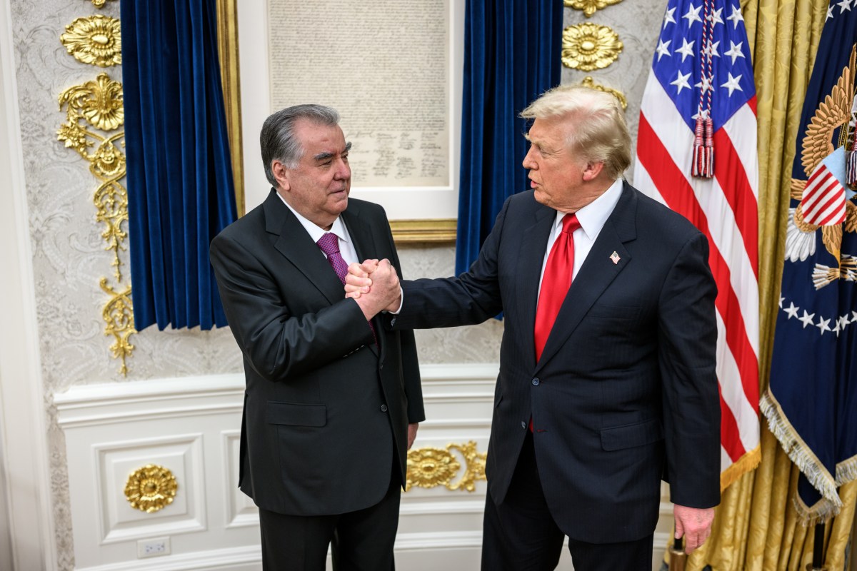 President Donald Trump meets with the President of the Republic of Tajikstan Emomali Rahmon in the Oval Office before a dinner with other C5 Central Asian leaders, Thursday, November 6, 2025. (Official White House Photo by Daniel Torok)