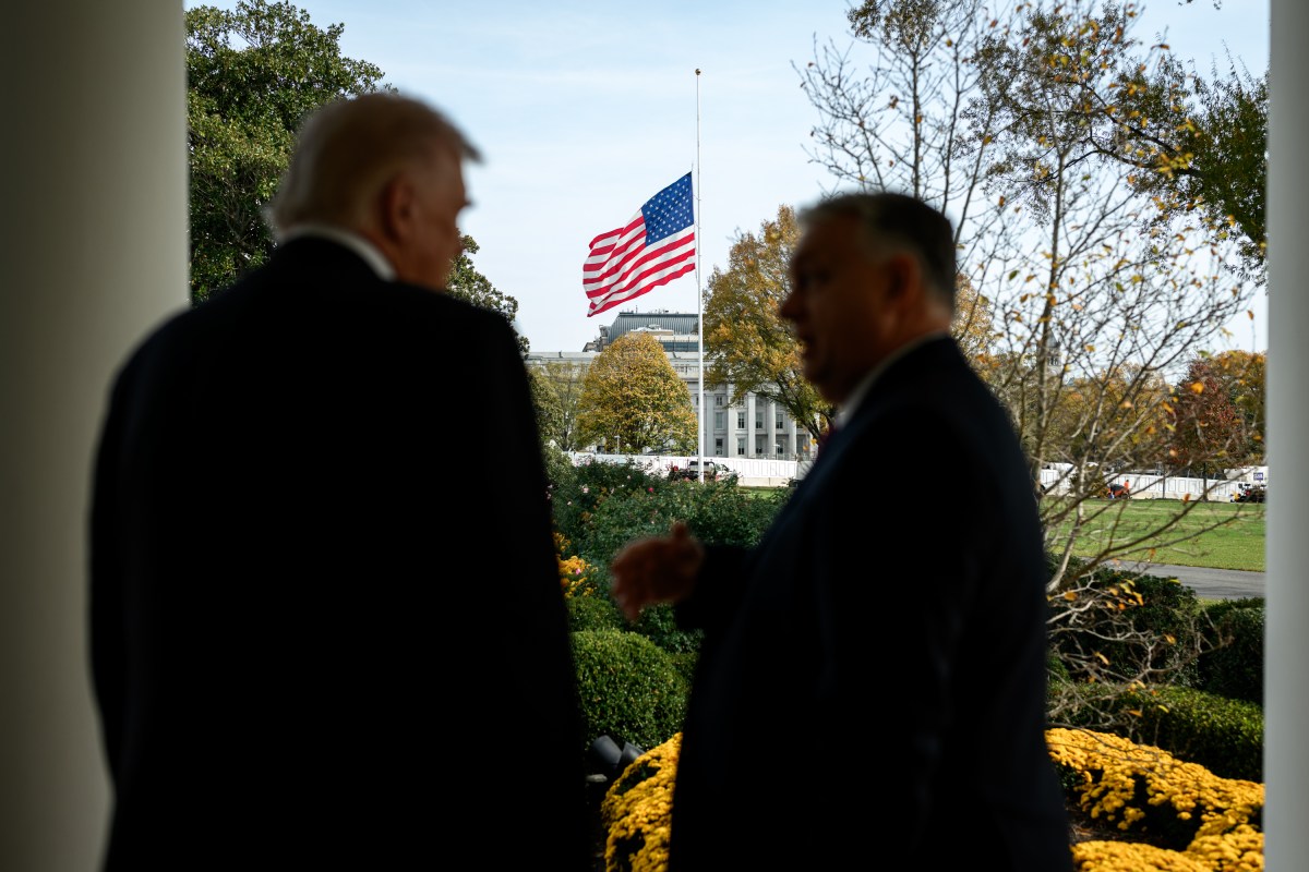 President Donald Trump speaks with Hungarian Prime Minister Viktor Orban outside of the Oval Office before a bilateral meeting, Friday, November 7, 2025. (Official White House Photo by Daniel Torok)