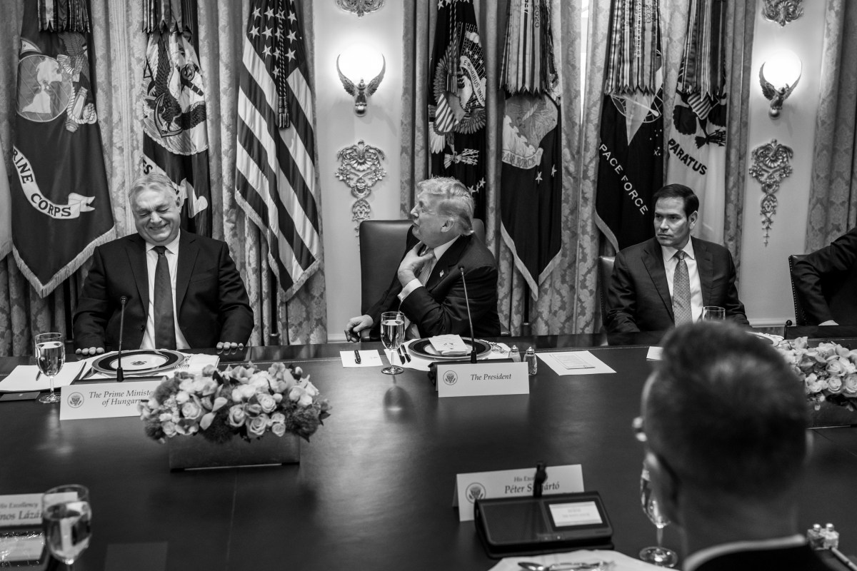 President Donald Trump laughs with Hungarian Prime Minister Viktor Orban during a bilateral meeting in the Cabinet Room, Friday, November 7, 2025. (Official White House Photo by Daniel Torok)