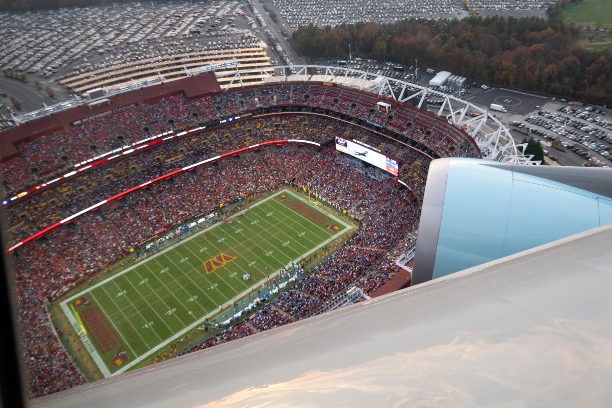 Northwest Stadium is seen from Air Force One during a flyover of the Washington Commanders game against the Detroit Lions in Landover, Maryland, Sunday, November 9, 2025. (Official White House Photo by Joyce N. Boghosian)