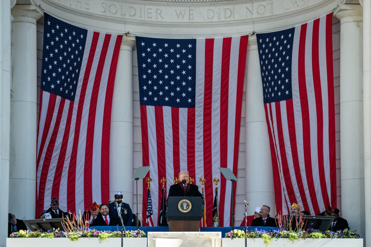 President Donald Trump delivers remarks at a Veterans Day ceremony at the Memorial Amphitheater at Arlington National Cemetery, Tuesday, November 11, 2025, in Arlington, Virginia. (Official White House Photo by Daniel Torok)