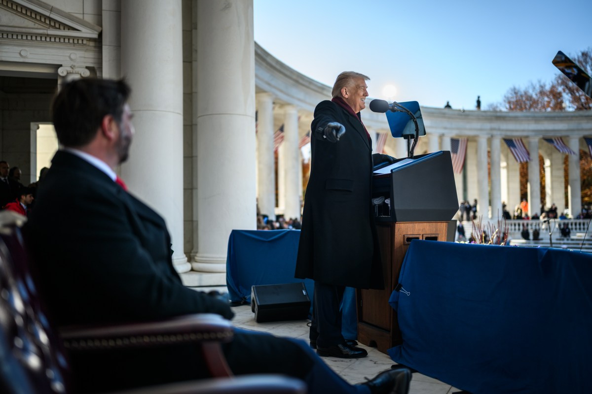 President Donald Trump delivers remarks at a Veterans Day ceremony at the Memorial Amphitheater at Arlington National Cemetery, Tuesday, November 11, 2025, in Arlington, Virginia. (Official White House Photo by Daniel Torok)