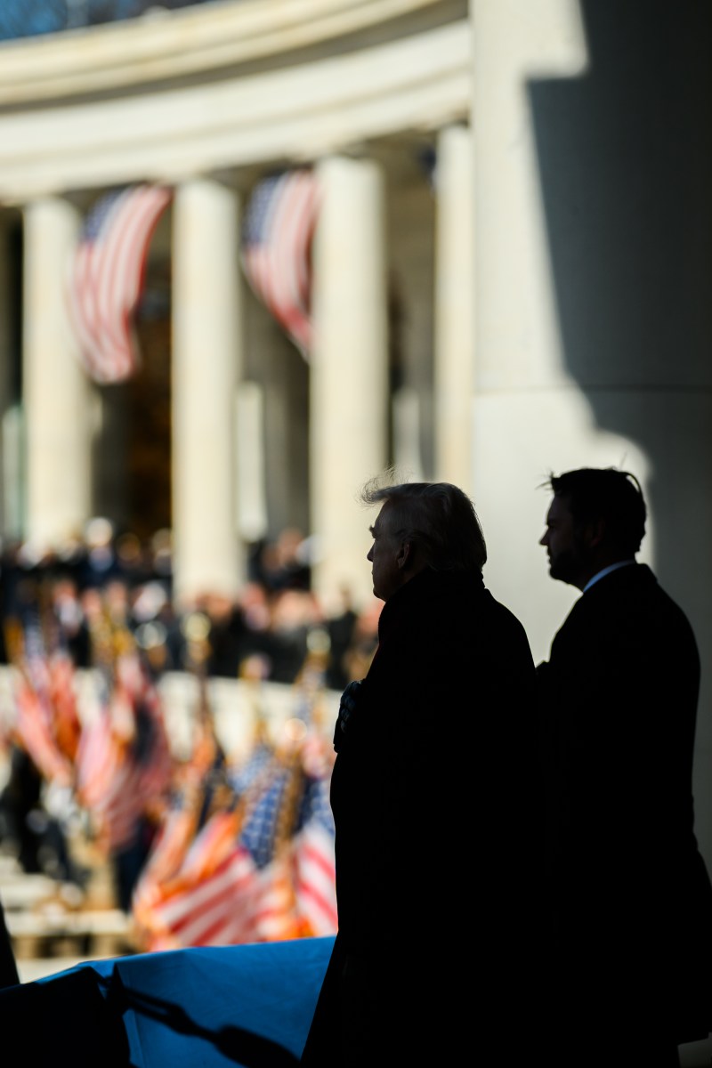 President Donald Trump and Vice President JD Vance participate in a Veterans Day ceremony at the Memorial Amphitheater at Arlington National Cemetery, Tuesday, November 11, 2025, in Arlington, Virginia. (Official White House Photo by Daniel Torok)