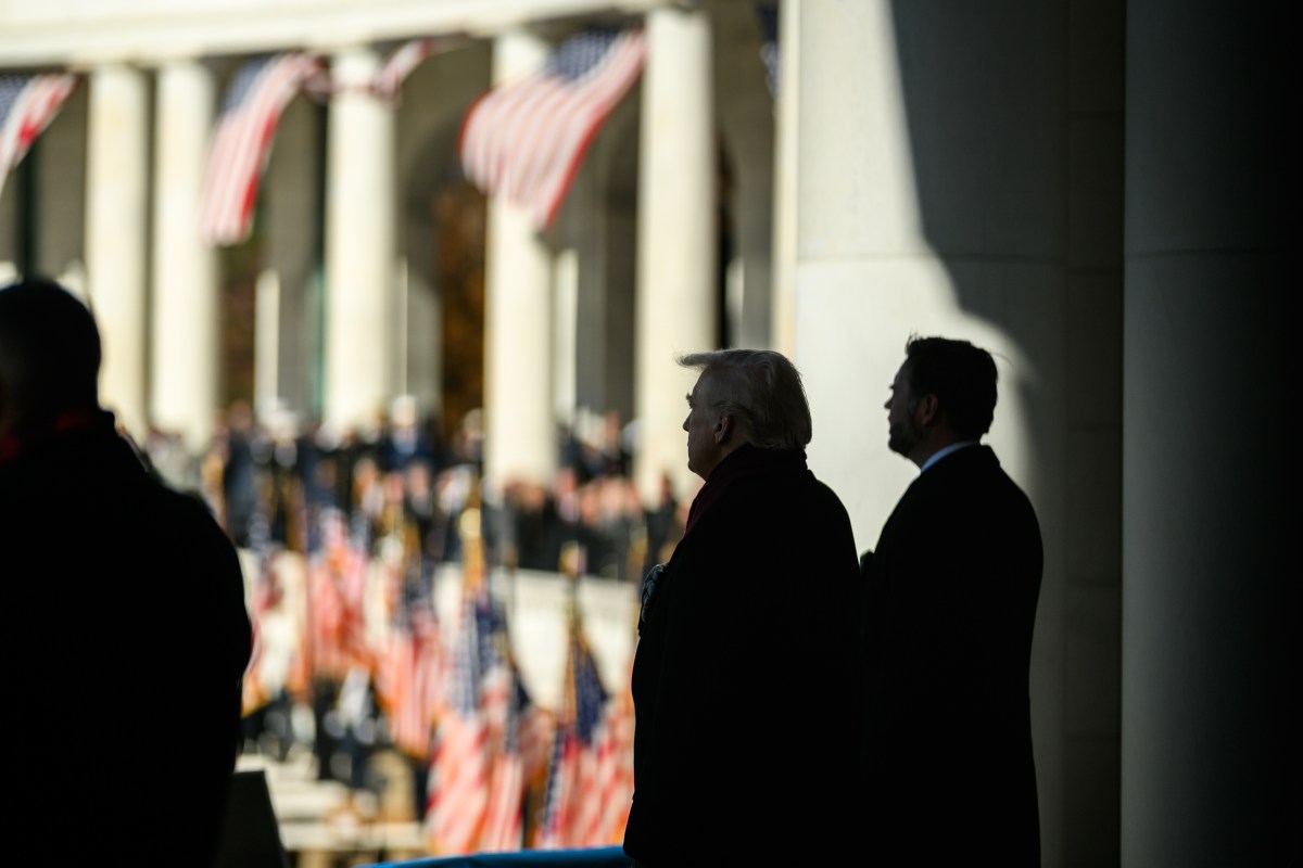 President Donald Trump and Vice President JD Vance participate in a Veterans Day ceremony at the Memorial Amphitheater at Arlington National Cemetery, Tuesday, November 11, 2025, in Arlington, Virginia. (Official White House Photo by Daniel Torok)