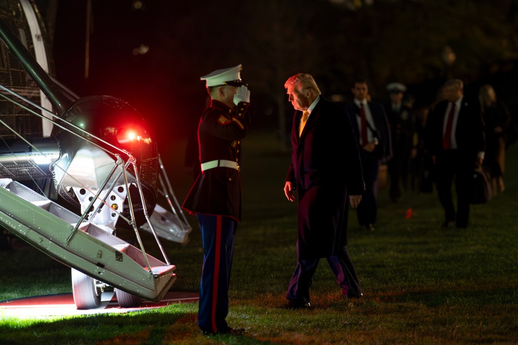 President Donald Trump boards Marine One on the South Lawn of the White House en route to Joint Base Andrews, Maryland on Friday, November 14, 2025, for a trip to Palm Beach, Florida. (Official White House Photo by Joyce N. Boghosian)