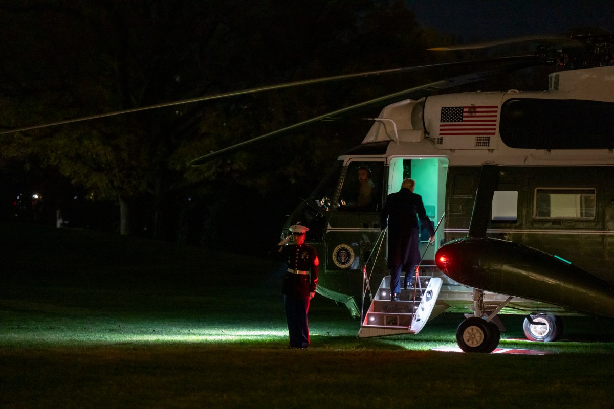 President Donald Trump boards Marine One on the South Lawn of the White House en route to Joint Base Andrews, Maryland on Friday, November 14, 2025, for a trip to Palm Beach, Florida. (Official White House Photograph by Nick Choiniere)