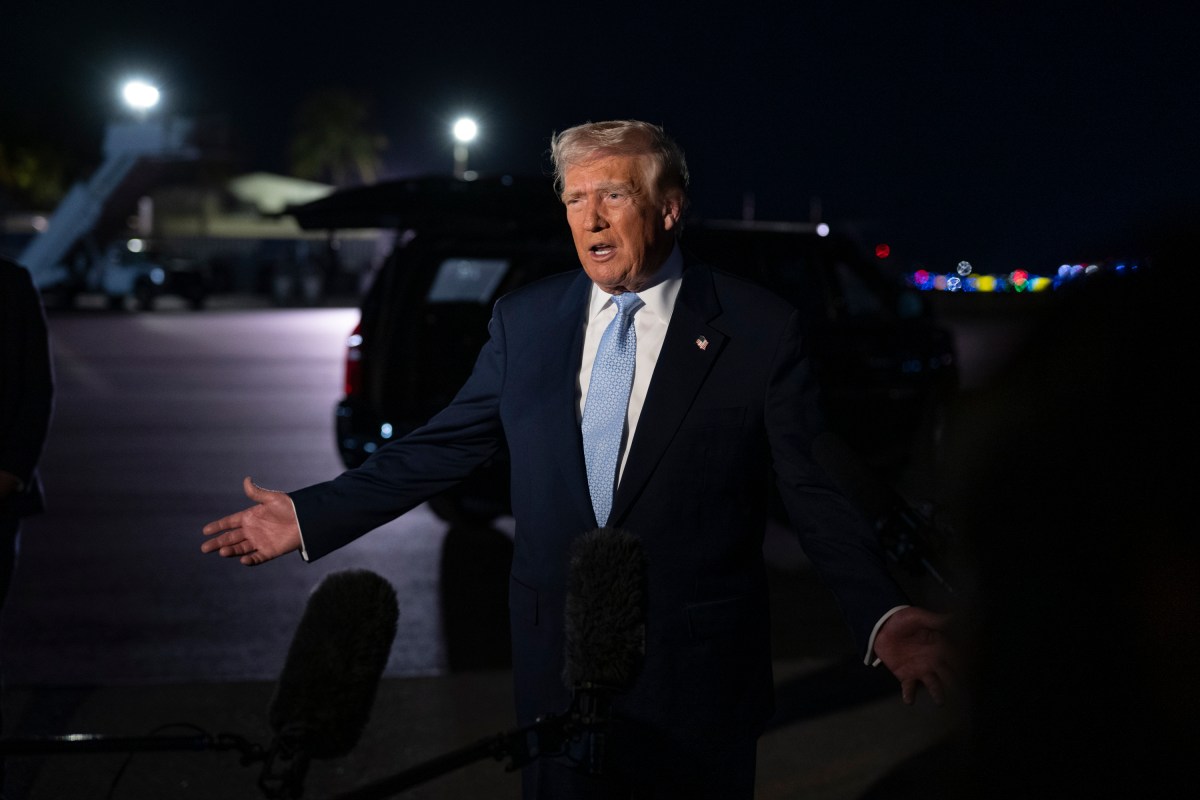 President Donald Trump speaks to the press before boarding Air Force One at Palm Beach International Airport in West Palm Beach, Florida on Sunday, November 16, 2025, en route Joint Base Andrews, Maryland  (Official White House Photo by Molly Riley)