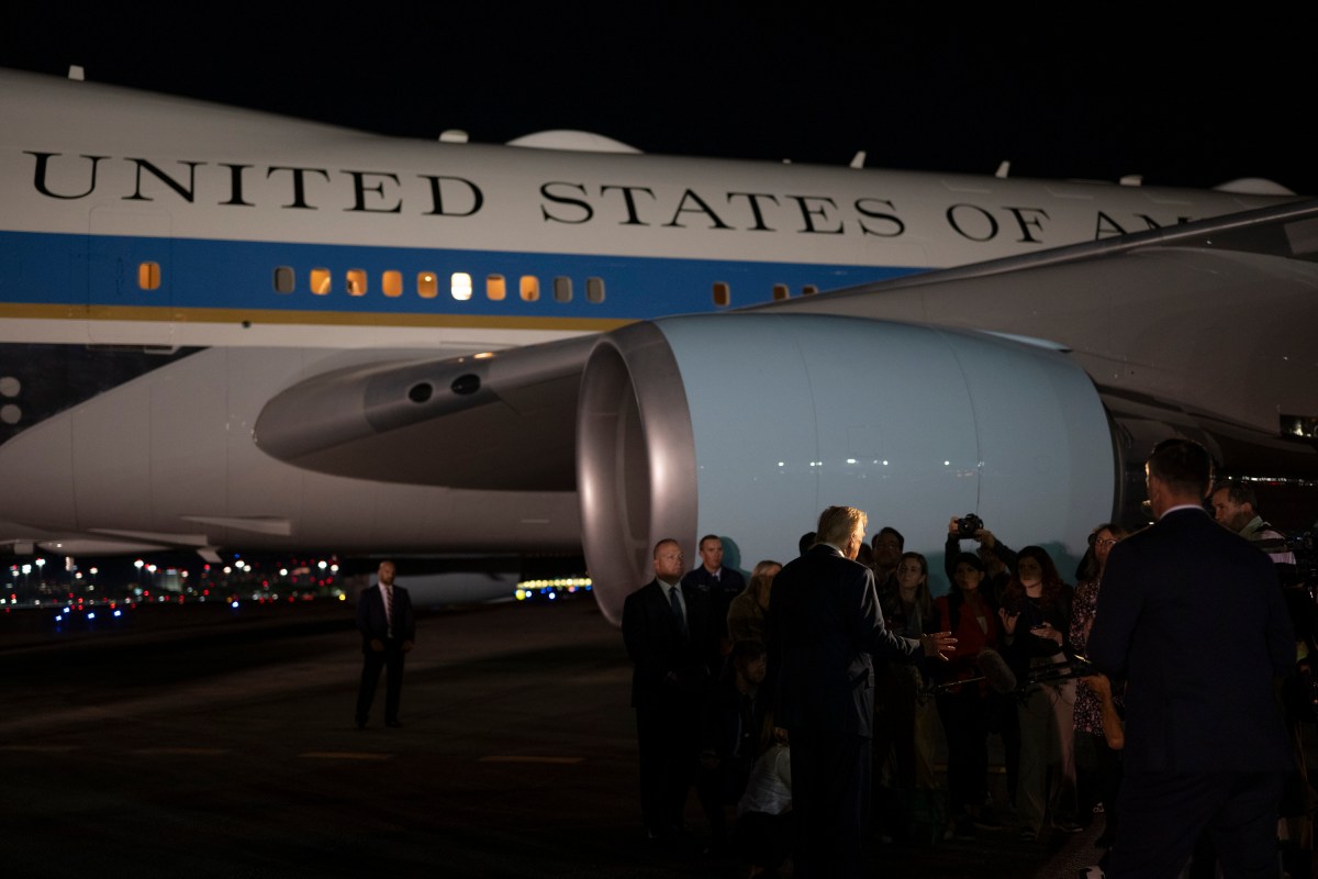 President Donald Trump speaks to the press before boarding Air Force One at Palm Beach International Airport in West Palm Beach, Florida on Sunday, November 16, 2025, en route Joint Base Andrews, Maryland  (Official White House Photo by Molly Riley)