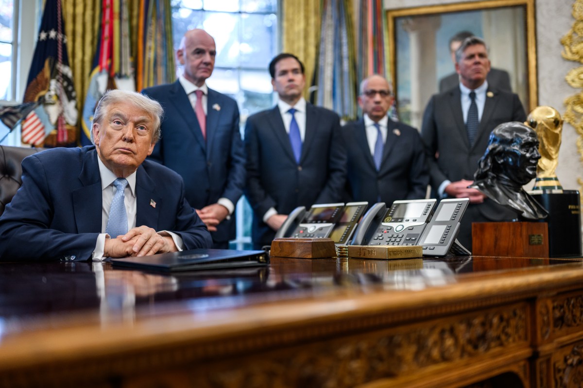 President Donald Trump answers questions from members of the media after meeting with the White House Task Force on the 2026 FIFA World Cup, Monday, November 17, 2025, in the Oval Office. (Official White House Photo by Daniel Torok)