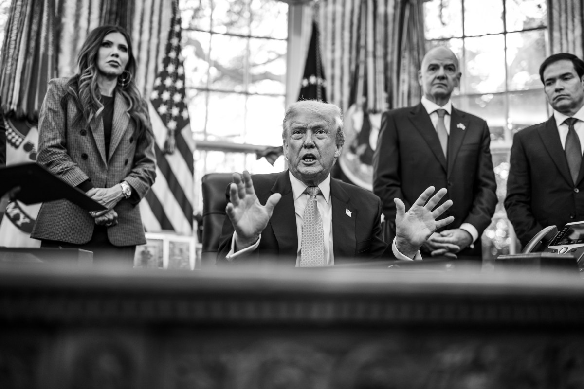 President Donald Trump answers questions from members of the media after meeting with the White House Task Force on the 2026 FIFA World Cup, Monday, November 17, 2025, in the Oval Office. (Official White House Photo by Daniel Torok)
