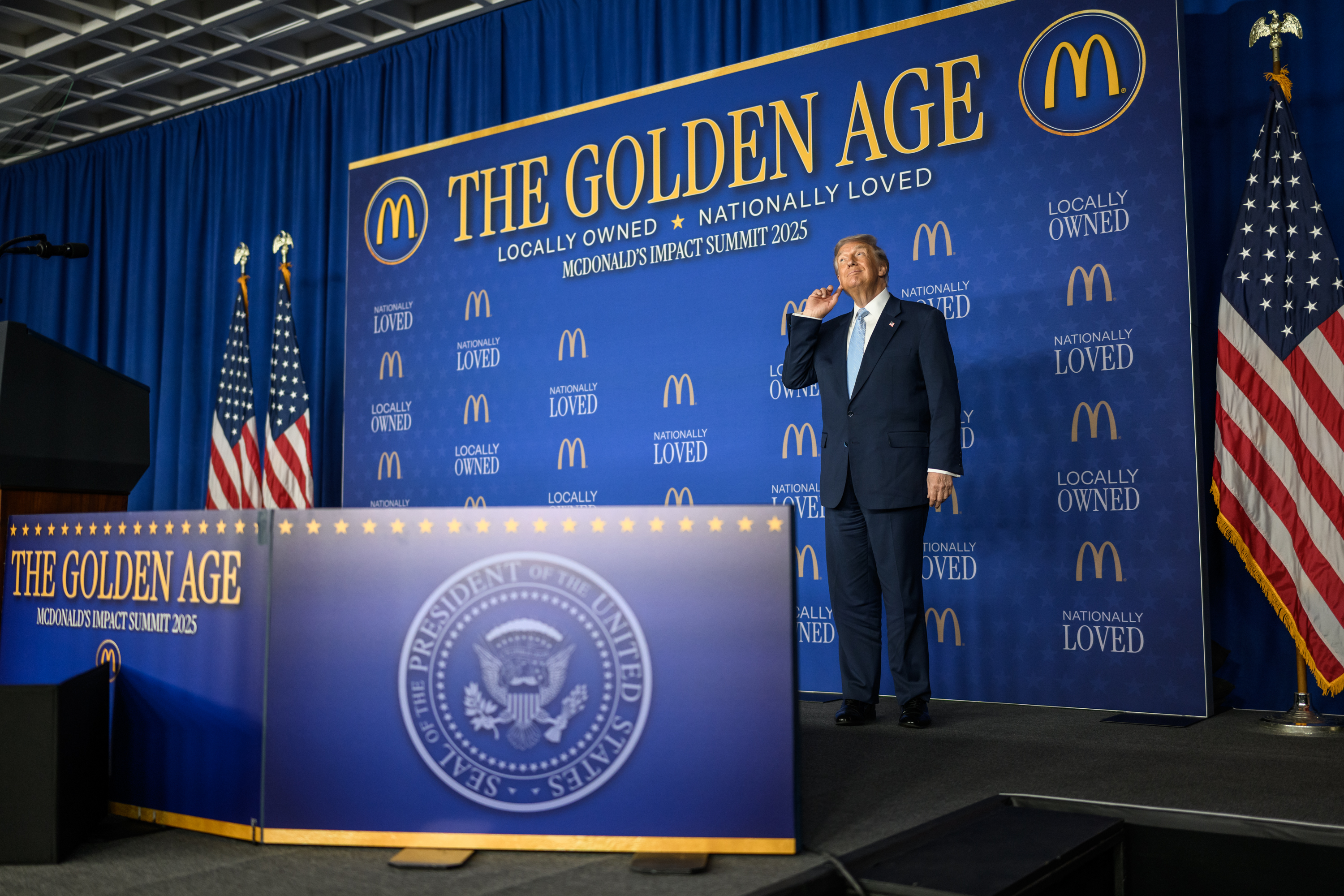 President Donald Trump delivers remarks at the McDonald's Impact
