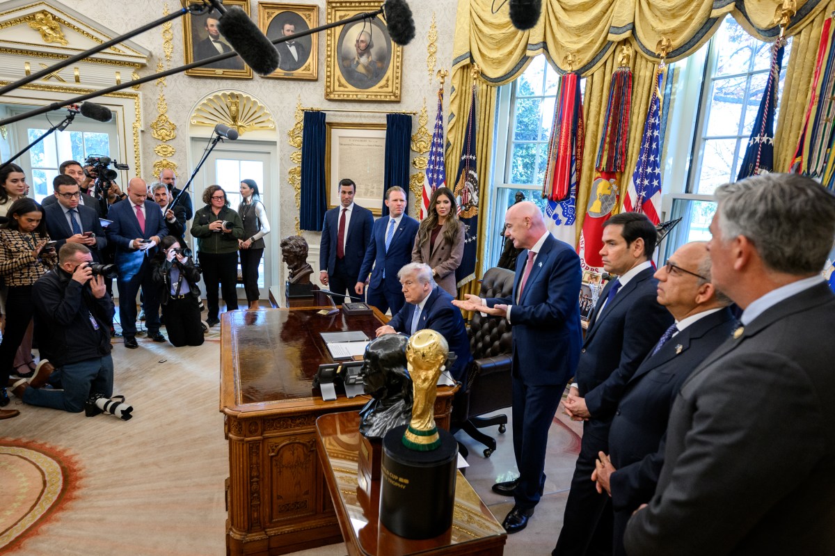 President Donald Trump answers questions from members of the media after meeting with the White House Task Force on the 2026 FIFA World Cup, Monday, November 17, 2025, in the Oval Office. (Official White House Photo by Joyce N. Boghosian)