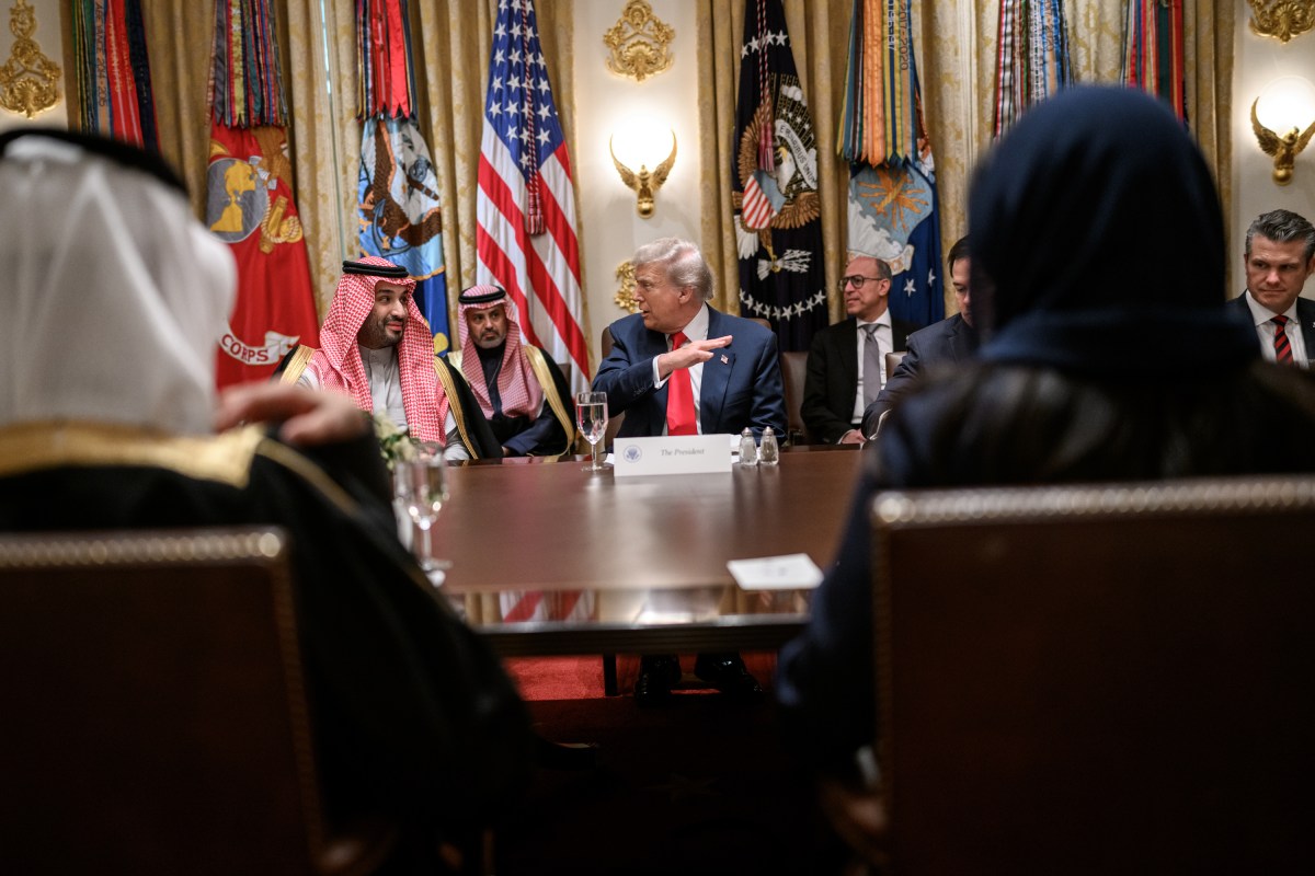President Donald Trump participates in a bilateral lunch meeting with Crown Prince and Prime Minister Mohammed bin Salman Al Saud of Saudi Arabia, Tuesday, November 18, 2025, in the Cabinet Room. (Official White House Photo by Daniel Torok)