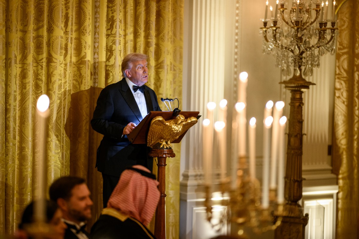 President Donald Trump delivers remarks at a dinner for Crown Prince and Prime Minister Mohammed bin Salman Al Saud of Saudi Arabia, Tuesday, November 18, 2025, in the East Room of the White House. (Official White House Photo by Daniel Torok)