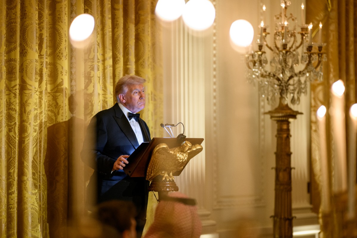 President Donald Trump delivers remarks at a dinner for Crown Prince and Prime Minister Mohammed bin Salman Al Saud of Saudi Arabia, Tuesday, November 18, 2025, in the East Room of the White House. (Official White House Photo by Daniel Torok)