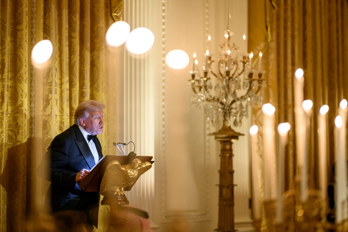 President Donald Trump delivers remarks at a dinner for Crown Prince and Prime Minister Mohammed bin Salman Al Saud of Saudi Arabia, Tuesday, November 18, 2025, in the East Room of the White House. (Official White House Photo by Daniel Torok)