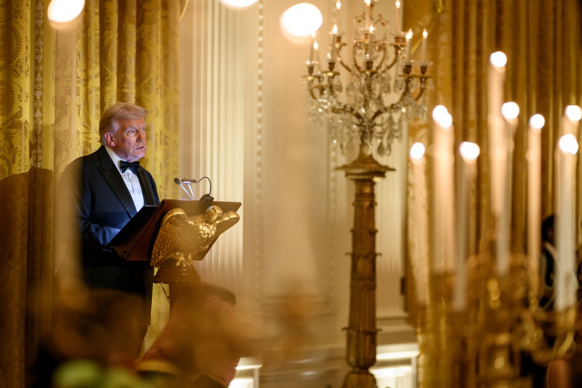 President Donald Trump delivers remarks at a dinner for Crown Prince and Prime Minister Mohammed bin Salman Al Saud of Saudi Arabia, Tuesday, November 18, 2025, in the East Room of the White House. (Official White House Photo by Daniel Torok)