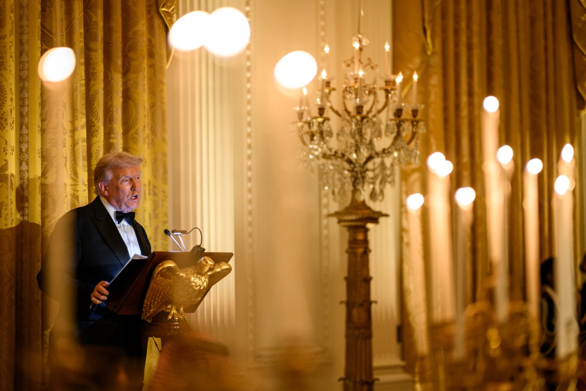 President Donald Trump delivers remarks at a dinner for Crown Prince and Prime Minister Mohammed bin Salman Al Saud of Saudi Arabia, Tuesday, November 18, 2025, in the East Room of the White House. (Official White House Photo by Daniel Torok)