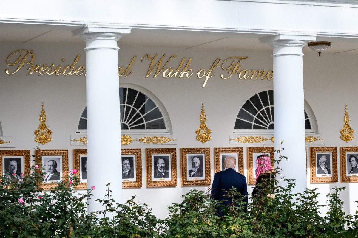 President Donald Trump and Crown Prince and Prime Minister Mohammed bin Salman Al Saud of Saudi Arabia walk along the West Colonnade of the White House to the Oval Office, Tuesday, November 18, 2025. (Official White House Photo by Joyce N. Boghosian)