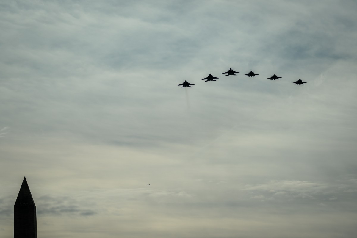 President Donald Trump and Crown Prince and Prime Minister Mohammed bin Salman Al Saud of Saudi Arabia observe a flyover during a welcome ceremony, Tuesday, November 18, 2025, at the South Portico of the White House. (Official White House Photo by Molly Riley)