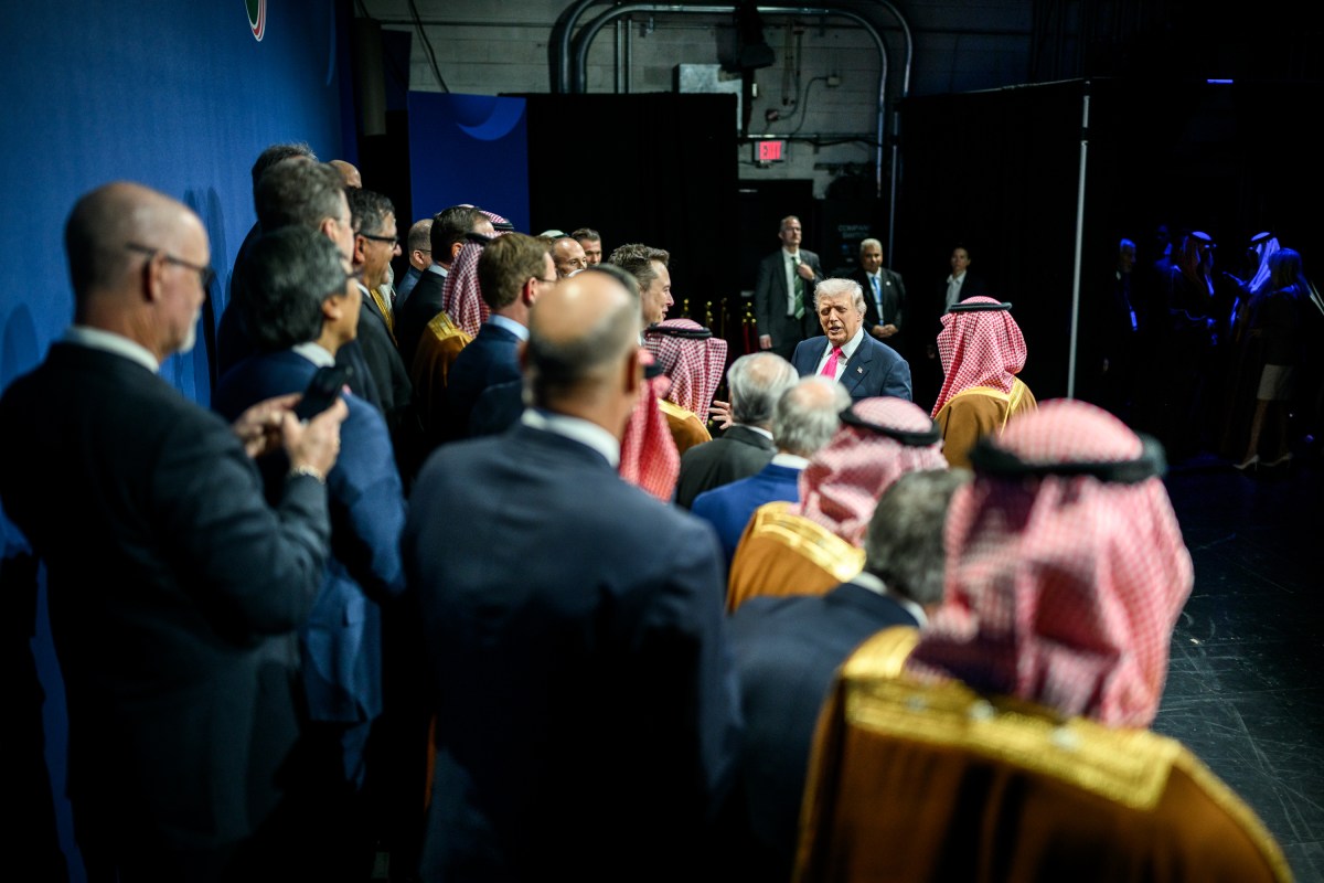 President Donald Trump and Crown Prince and Prime Minister Mohammed bin Salman Al Saud of Saudi Arabia speak with Elon Musk, Nvidia CEO Jensen Huang and other business leaders at the U.S.-Saudi Investment Forum, Wednesday, November 19, 2025, at the John F. Kennedy Center for the Performing Arts in Washington, D.C. (Official White House Photo by Daniel Torok)