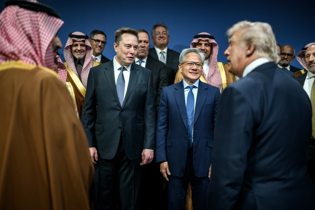 President Donald Trump and Crown Prince and Prime Minister Mohammed bin Salman Al Saud of Saudi Arabia speak with Elon Musk, Nvidia CEO Jensen Huang and other business leaders at the U.S.-Saudi Investment Forum, Wednesday, November 19, 2025, at the John F. Kennedy Center for the Performing Arts in Washington, D.C. (Official White House Photo by Daniel Torok)