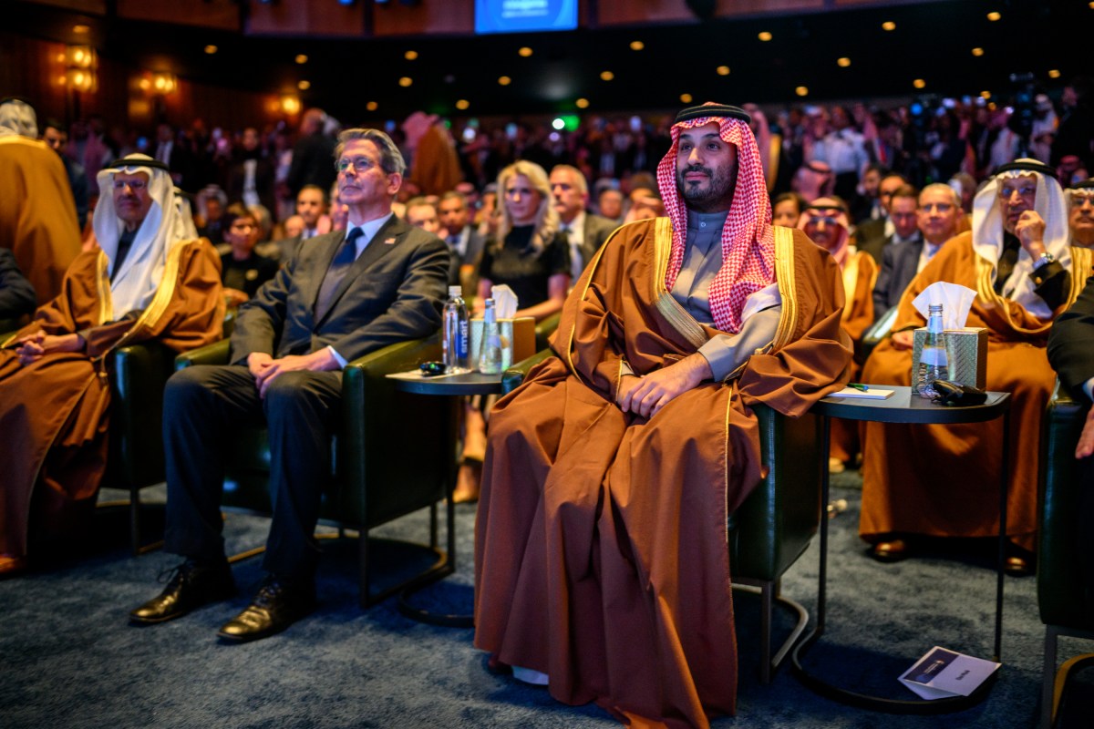 Secretary of the Treasury Scott Bessent and Crown Prince and Prime Minister Mohammed bin Salman Al Saud of Saudi Arabia listen to President Donald Trump deliver remarks at the U.S.-Saudi Investment Forum, Wednesday, November 19, 2025, at the John F. Kennedy Center for the Performing Arts in Washington, D.C. (Official White House Photo by Daniel Torok)