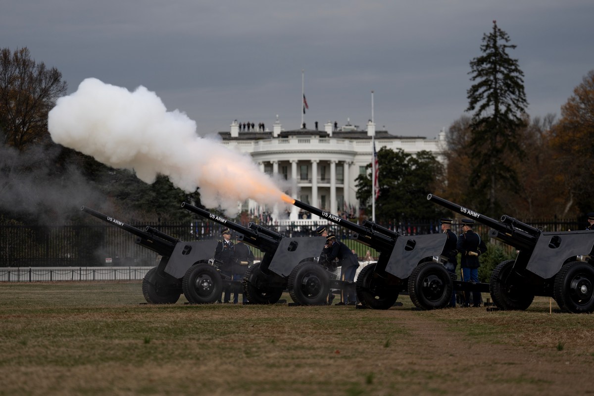 Cannons firing for the arrival of Crown Prince and Prime Minister Mohammed bin Salman Al Saud of Saudi Arabia, Tuesday, November 18, 2025. (Official White House Photo by Patrick B. Ruddy).