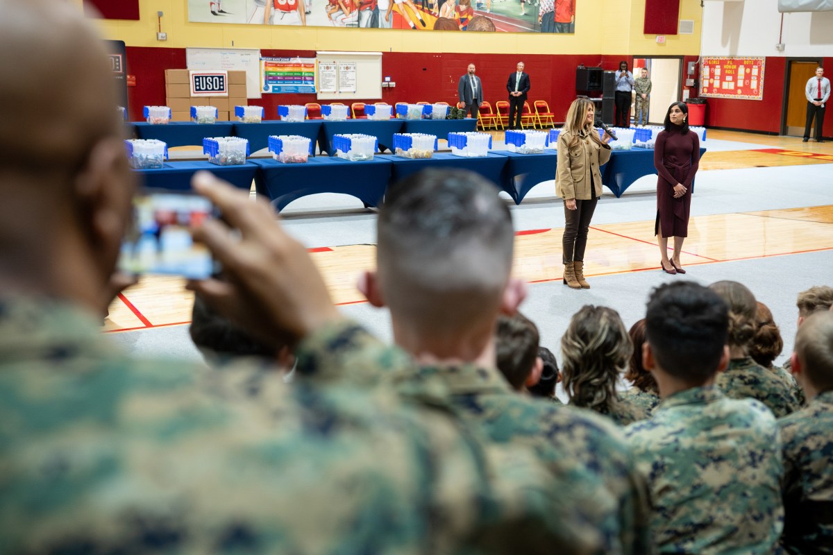 First Lady Melania Trump and Second Lady Usha Vance spend time with military members and their families to show appreciation for those who serve this holiday season at Camp Lejeune, NC and MCAS New, River, NC, Wednesday, November 19, 2025.  (Official White House Photo by Andrea Hanks)