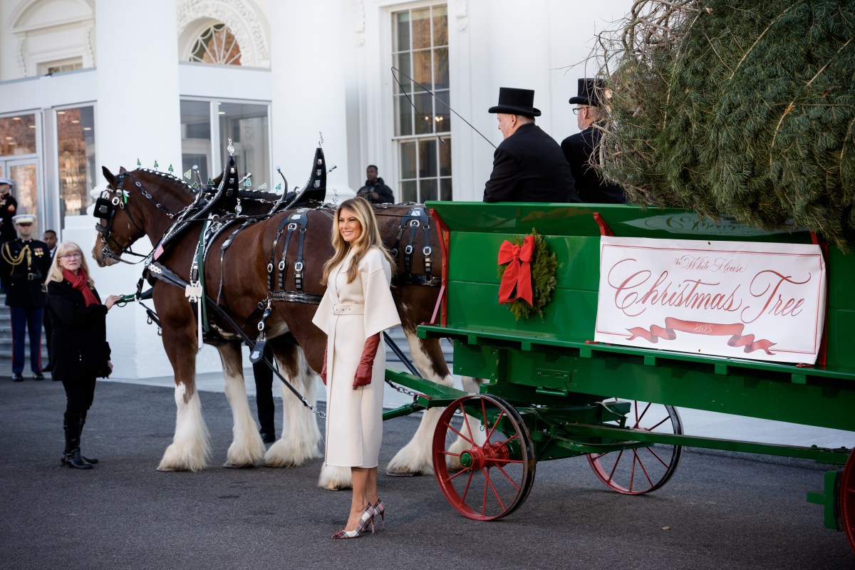 First Lady Melania Trump receives the official 2025 White House Christmas tree on Monday, November 24, 2025 a at The White House. (Official White House Photo by Andrea Hanks)