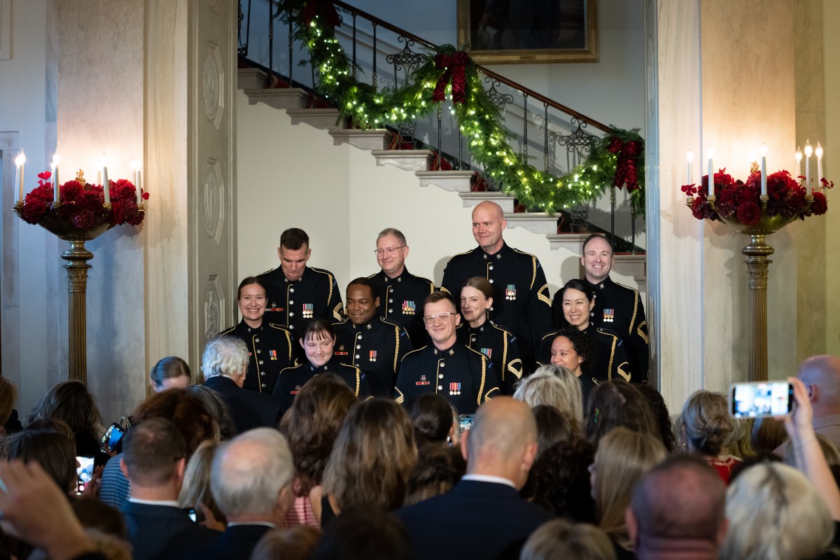 First Lady Melania Trump speaks at a Christmas reception for White House volunteers, Monday, December 01, 2025 in the Grand Foyer of The White House. (Official White House photo by Andrea Hanks)