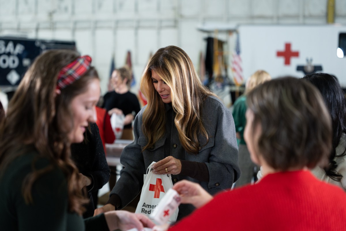 First Lady Melania Trump and Second Lady Usha Vance join the American Red Cross to deliver holiday care packages to military spouses at Joint Base Andrews, Monday, December 1, 2025. (Official White House Photo by Andrea Hanks)