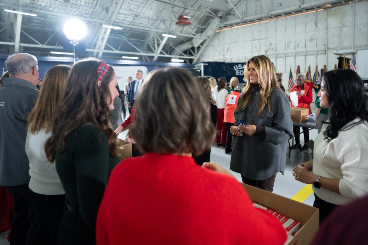 First Lady Melania Trump and Second Lady Usha Vance join the American Red Cross to deliver holiday care packages to military spouses at Joint Base Andrews, Monday, December 1, 2025. (Official White House Photo by Andrea Hanks)