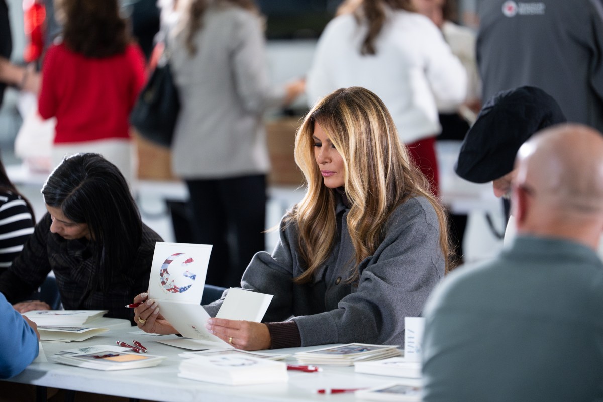 First Lady Melania Trump and Second Lady Usha Vance join the American Red Cross to deliver holiday care packages to military spouses at Joint Base Andrews, Monday, December 1, 2025. (Official White House Photo by Andrea Hanks)