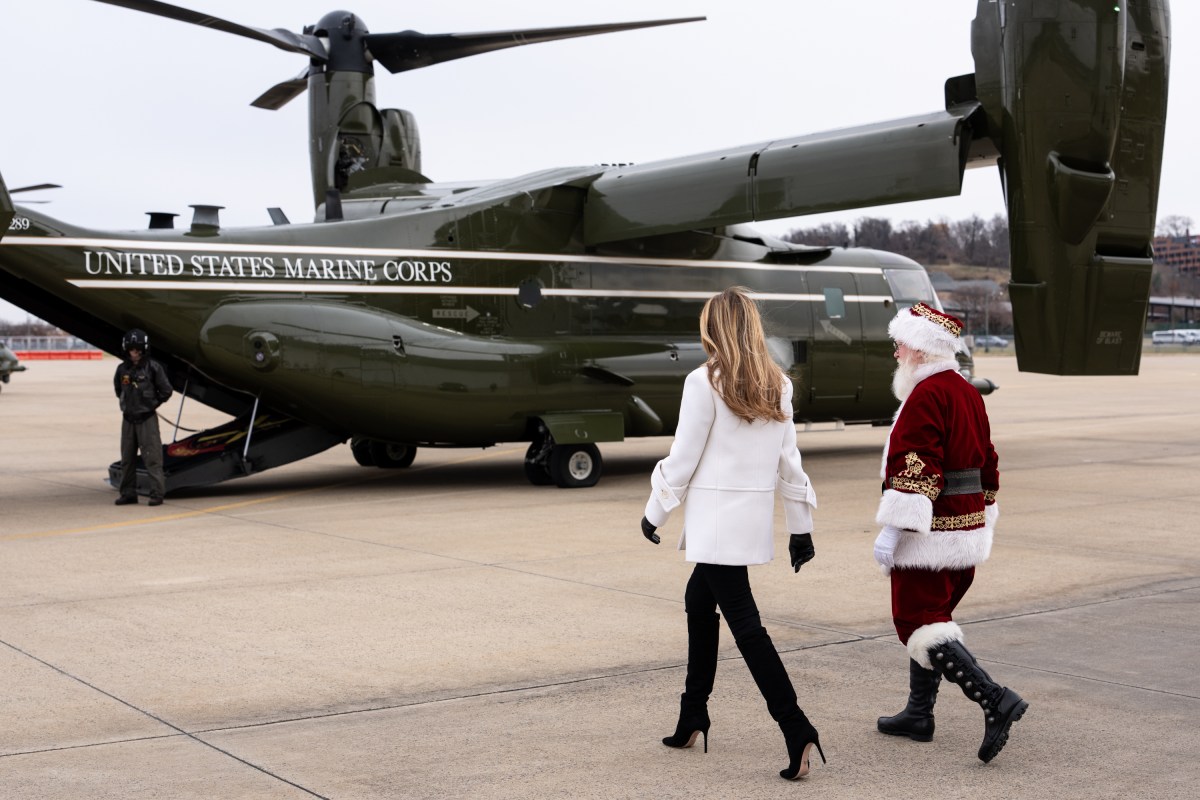 First Lady Melania Trump departs Joint Base Anacostia-Bolling to participate in a Toys for Tots event at Marine Corps Air Facility Quantico, Monday, December 8, 2025. (Official White House photo by Andrea Hanks)