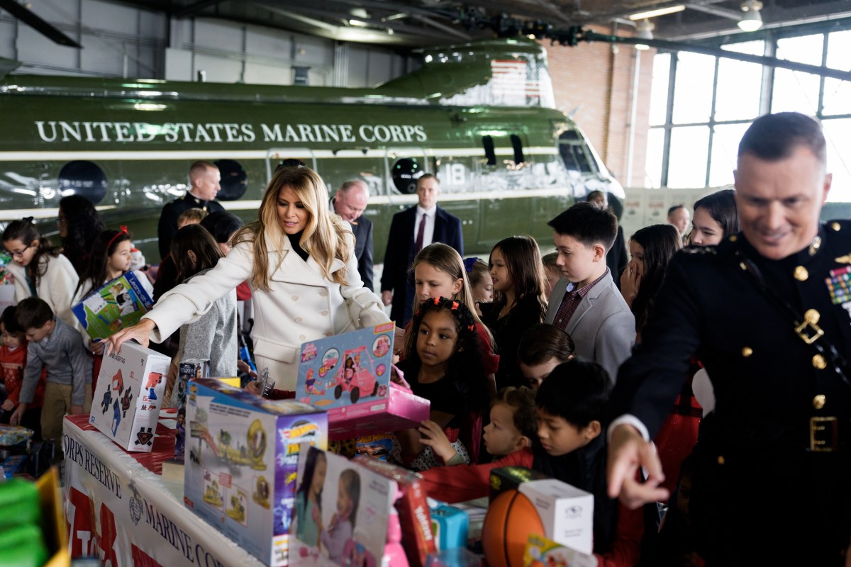 First Lady Melania Trump participates in a Toys for Tots Christmas event at Marine Corps Base Quantico, Monday, December 8, 2025. (Official White House photo by Andrea Hanks)