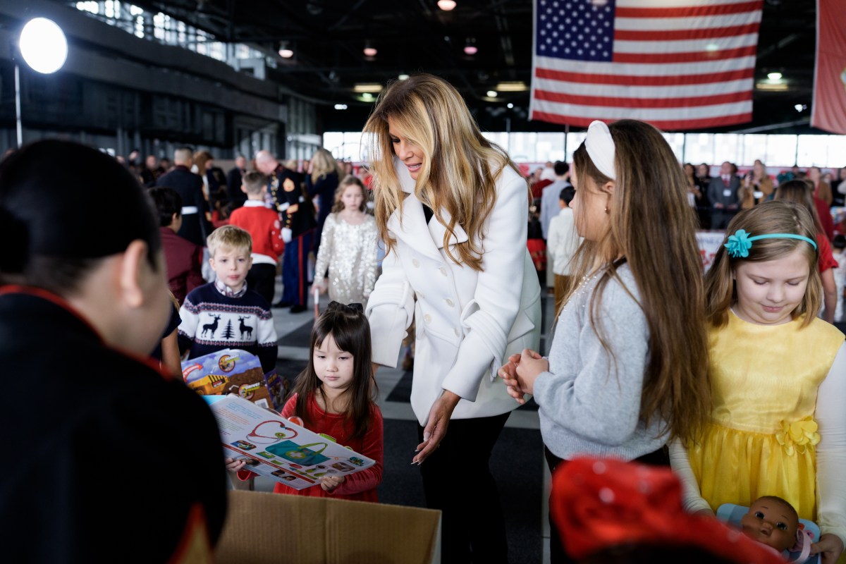 First Lady Melania Trump participates in a Toys for Tots Christmas event at Marine Corps Base Quantico, Monday, December 8, 2025. (Official White House photo by Andrea Hanks)