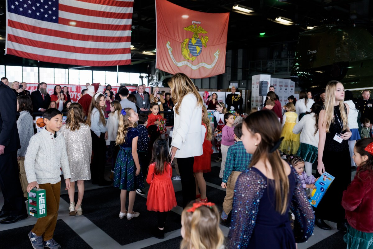 First Lady Melania Trump participates in a Toys for Tots Christmas event at Marine Corps Base Quantico, Monday, December 8, 2025. (Official White House photo by Andrea Hanks)