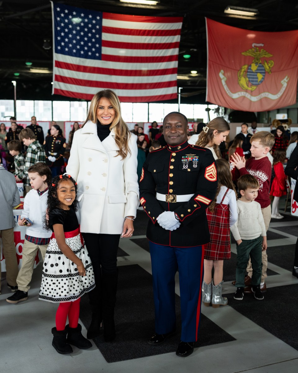 First Lady Melania Trump participates in a Toys for Tots Christmas event at Marine Corps Base Quantico, Monday, December 8, 2025. (Official White House photo by Andrea Hanks)