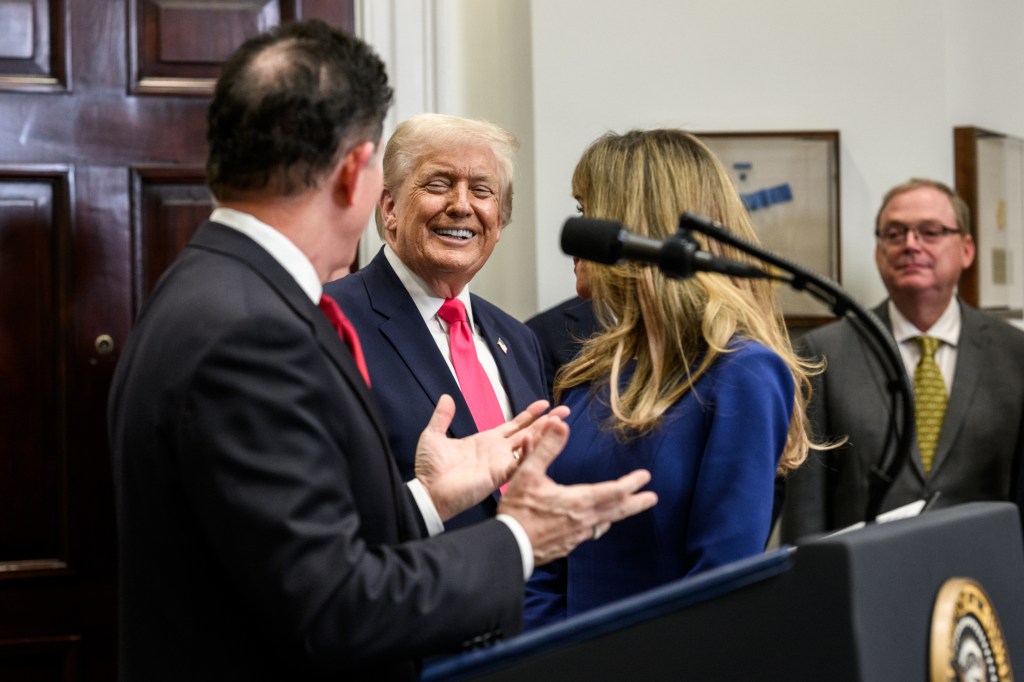 President Donald Trump, Dell Technologies CEO Michael Dell, Speaker of the House Mike Johnson, Sen. Ted Cruz (R-TX) and others deliver remarks during an announcement on “Trump Accounts”, Tuesday, December 2, 2025, in the Roosevelt Room of the White House. (Official White House Photo by Molly Riley)