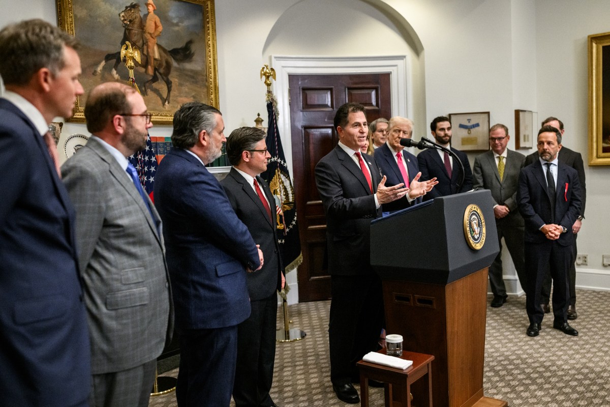 President Donald Trump, Dell Technologies CEO Michael Dell, Speaker of the House Mike Johnson, Sen. Ted Cruz (R-TX) and others deliver remarks during an announcement on “Trump Accounts”, Tuesday, December 2, 2025, in the Roosevelt Room of the White House. (Official White House Photo by Molly Riley)