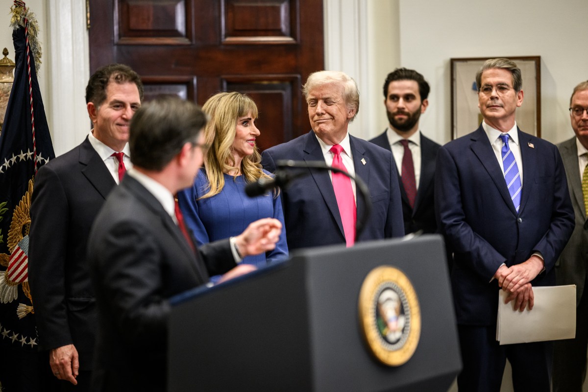 President Donald Trump, Dell Technologies CEO Michael Dell, Speaker of the House Mike Johnson, Sen. Ted Cruz (R-TX) and others deliver remarks during an announcement on “Trump Accounts”, Tuesday, December 2, 2025, in the Roosevelt Room of the White House. (Official White House Photo by Molly Riley)