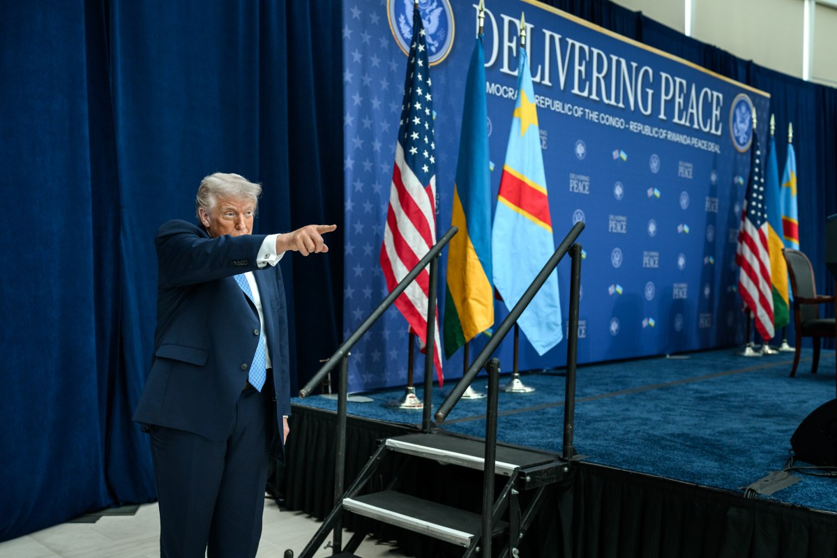 President Donald Trump gestures to the crowd after participating in the signing ceremony, Thursday, December 4, 2025, at the United States Peace Institute in Washington, D.C. (Official White House Photo by Daniel Torok)