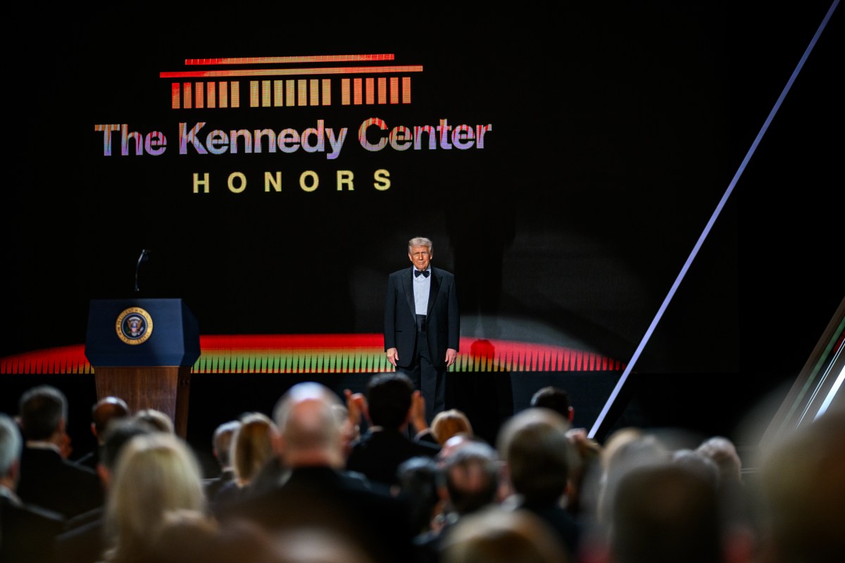 President Donald Trump delivers opening remarks at the Kennedy Center Honors celebrating Sylvester Stallone, Gloria Gaynor, George Strait, members of KISS, and Michael Crawford at the Kennedy Center in Washington, D.C., Sunday, December 7, 2025. (Official White House Photo by Daniel Torok)